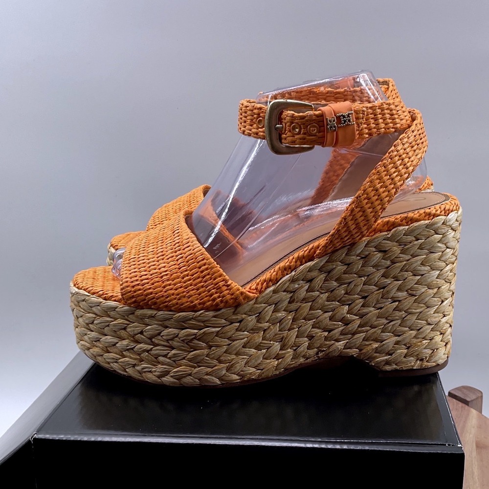 Sam Edelman April Orange Woven Platform Wedge Sandals Womens 8.5M EUR 39